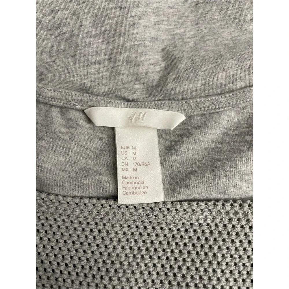 H&M Women’s Grey Sleeveless Bodysuit Sz M Mesh Panel Stretch Fitted Top Clubwear